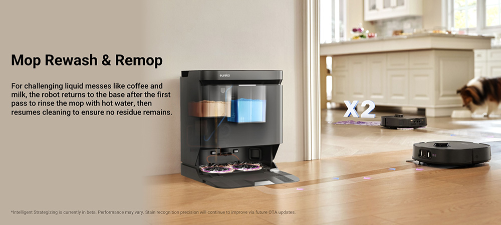 Eureka J15 Pro Ultra Robot Aspirateur et Laveur avec Base d'Auto-vidange, Aspiration 16.200Pa, Lavage à Eau Chaude & Séchage à l'Air, Anti-Enchevêtrement, Évitement d'Obstacles par IA, Noir