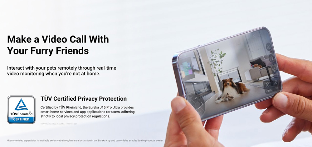 Eureka J15 Pro Ultra Robot Aspirateur et Laveur avec Base d'Auto-vidange, Aspiration 16.200Pa, Lavage à Eau Chaude & Séchage à l'Air, Anti-Enchevêtrement, Évitement d'Obstacles par IA, Noir