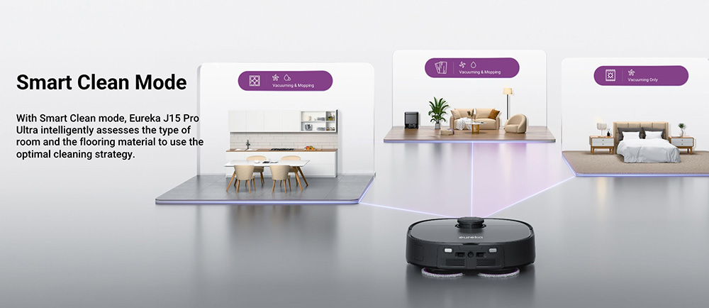 Eureka J15 Pro Ultra Robot Aspirateur et Laveur avec Base d'Auto-vidange, Aspiration 16.200Pa, Lavage à Eau Chaude & Séchage à l'Air, Anti-Enchevêtrement, Évitement d'Obstacles par IA, Noir