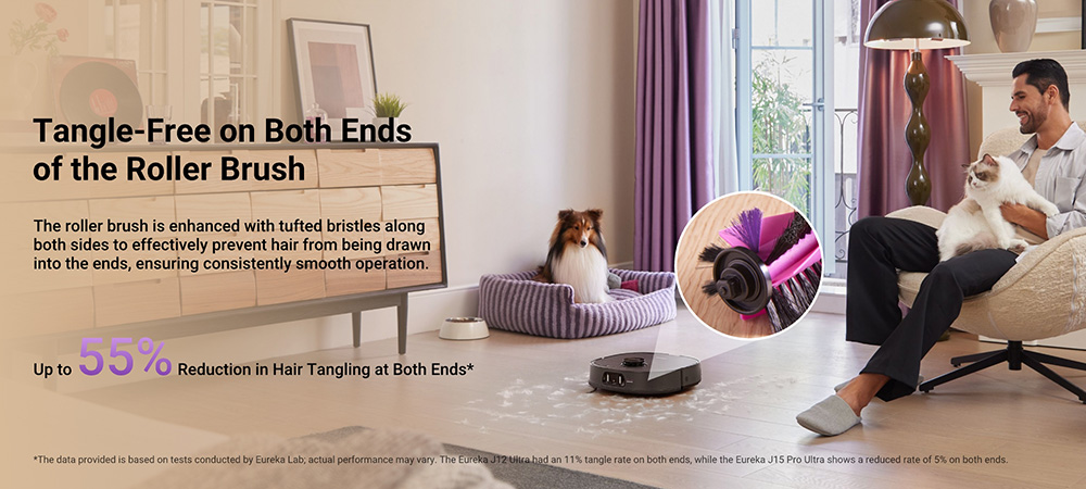 Eureka J15 Pro Ultra Robot Aspirateur et Laveur avec Base d'Auto-vidange, Aspiration 16.200Pa, Lavage à Eau Chaude & Séchage à l'Air, Anti-Enchevêtrement, Évitement d'Obstacles par IA, Noir