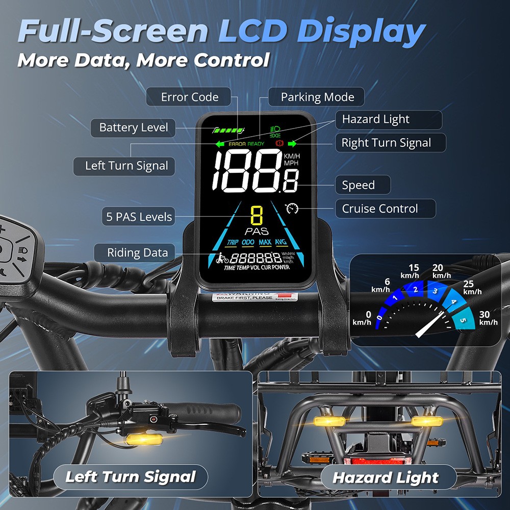FAFREES F20 Mate Elektromos Teherszállító Tricikli Frissített Verzió, 500 W-os Motor, 48 V 23,45 Ah Akkumulátor, 20*3,0 hüvelykes Gumiabroncsok, 25 km/h Max. Sebesség, 120 km Max. Hatótávolság, Hidraulikus Tárcsafékek, Hármas Felfüggesztési Rendszer, Alumínium Differenciálmű - Kék