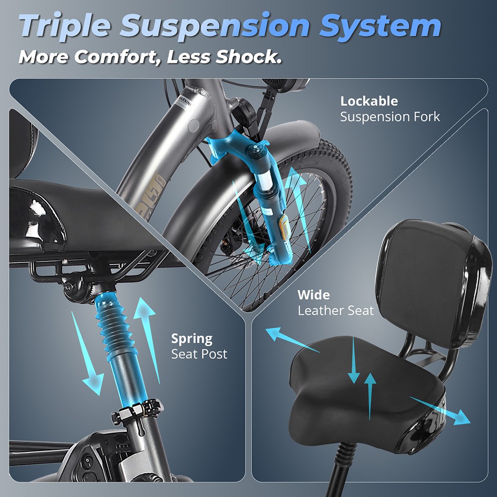 FAFREES F20 Mate Elektromos Teherszállító Tricikli Frissített Verzió, 500 W-os Motor, 48 V 23,45 Ah Akkumulátor, 20*3,0 hüvelykes Gumiabroncsok, 25 km/h Max. Sebesség, 120 km Max. Hatótávolság, Hidraulikus Tárcsafékek, Hármas Felfüggesztési Rendszer, Alumínium Differenciálmű - Kék