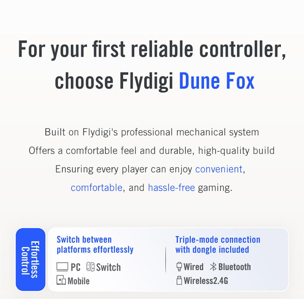 Flydigi Dune Fox Gaming Controller, Hall Effect Joystick & Trigger, 3 Modes Connection, Compatible with PC / Switch / Mobile