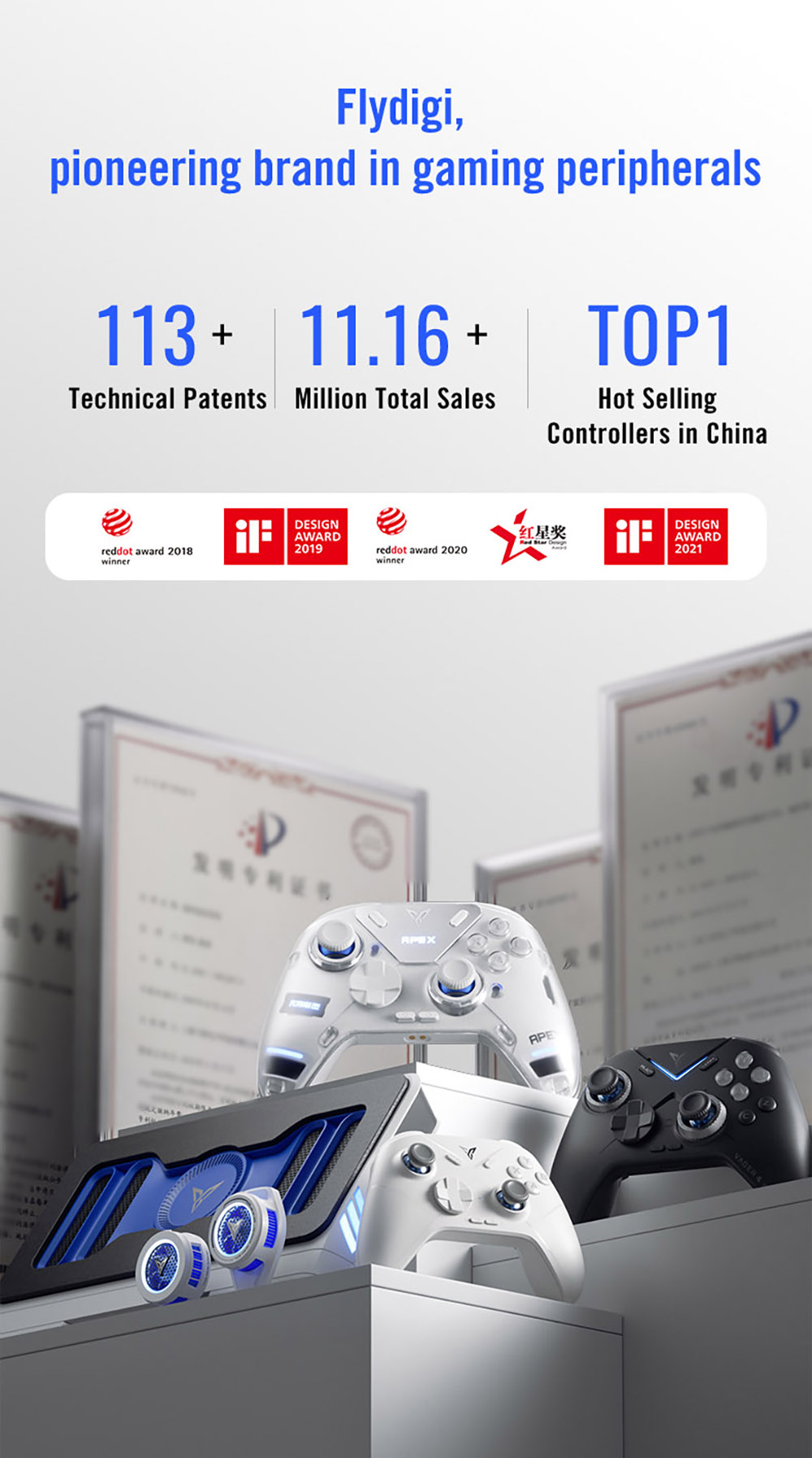 Flydigi Dune Fox Gaming Controller, Hall Effect Joystick & Trigger, 3 Modes Connection, Compatible with PC / Switch / Mobile