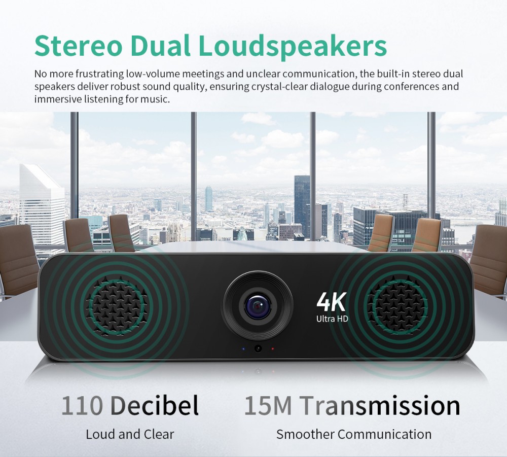 GUCEE G03-4K3X All-in-one Audio-visual Webcam, 4K Ultra HD, 115° Wide Angle, 3x Optical Zoom, 12m Voice Pickup, Plug and Play