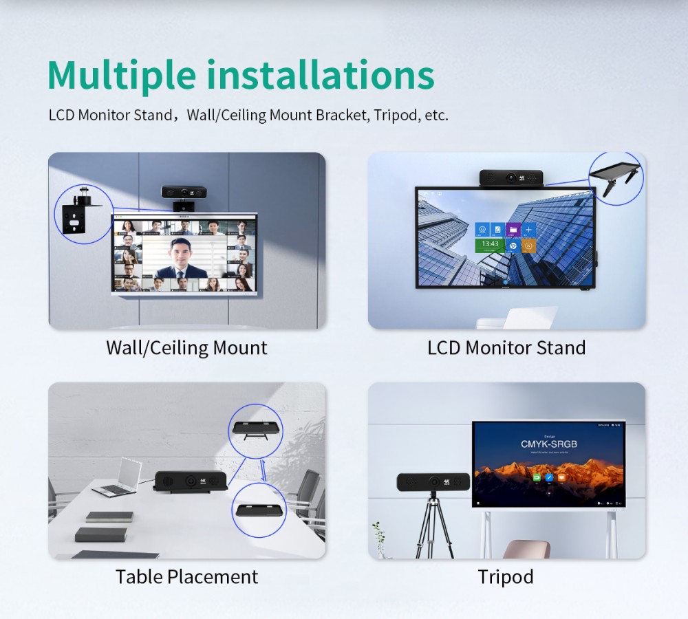 GUCEE G03-4K3X All-in-one Audio-visual Webcam, 4K Ultra HD, 115° Wide Angle, 3x Optical Zoom, 12m Voice Pickup, Plug and Play