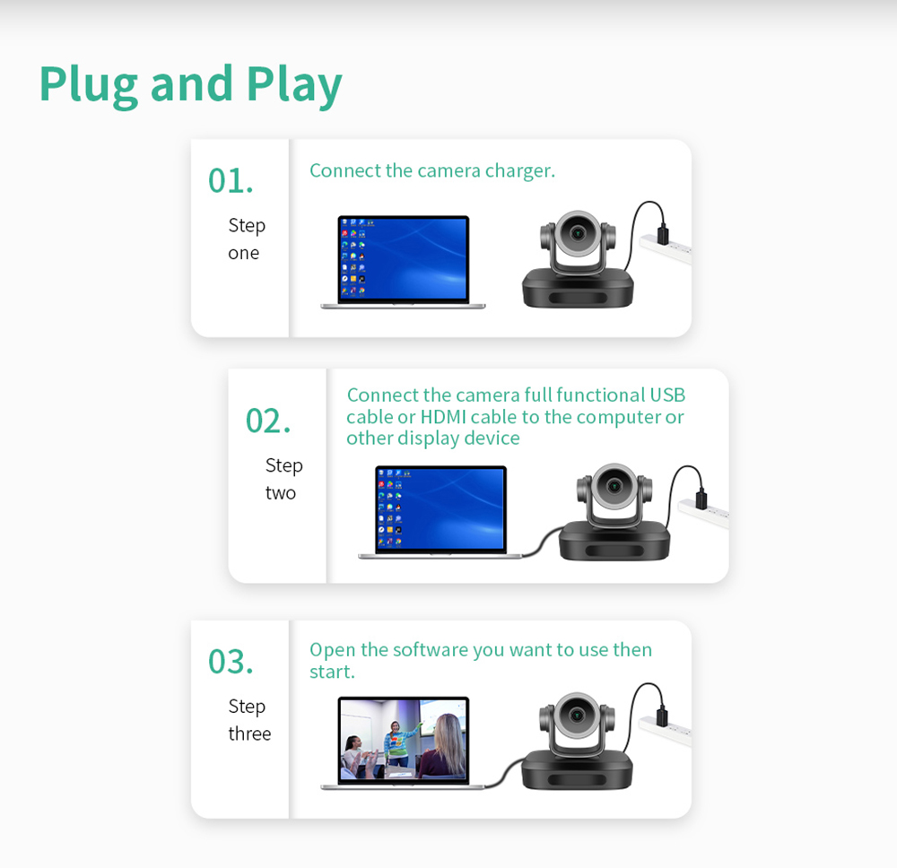 GUCEE G07-4K3X Plus Conference Webcam, 4K Ultra HD, 3x Optical Zoom, Auto Focus, HDR & 3D Noise Reduction