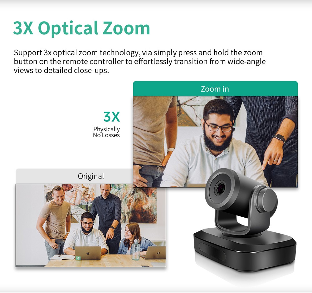 GUCEE G07-4K3X Plus Conference Webcam, 4K Ultra HD, 3x Optical Zoom, Auto Focus, HDR & 3D Noise Reduction