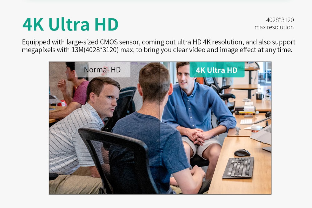 GUCEE HD83-4KAF All-in-one Audio-visual Webcam, 4K Ultra HD, Auto Focus, High Speed 30 F/S, 10x Digital Zoom, 88° Wide Angle, USB Plug and Play