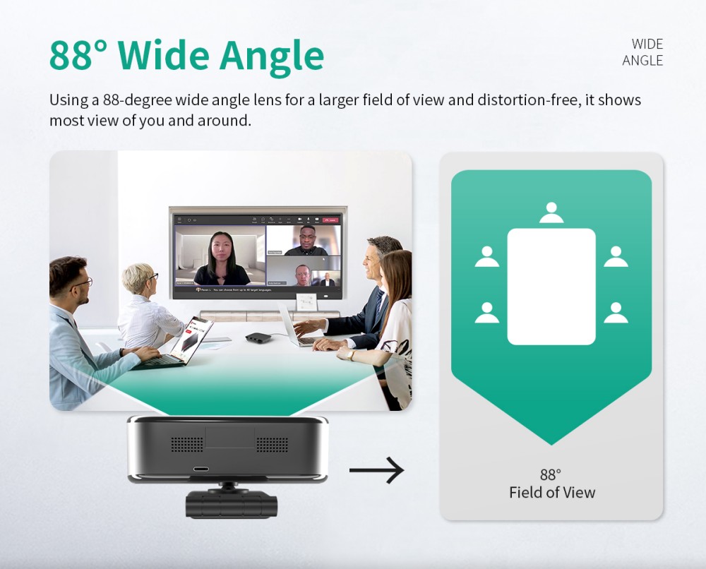 GUCEE HD83-4KAF All-in-one Audio-visual Webcam, 4K Ultra HD, Auto Focus, High Speed 30 F/S, 10x Digital Zoom, 88° Wide Angle, USB Plug and Play