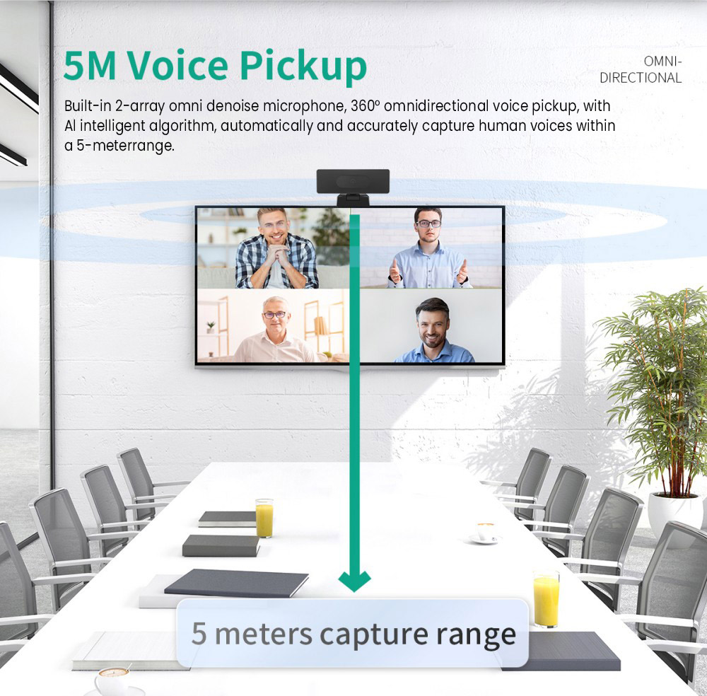 GUCEE HD83-4KAF All-in-one Audio-visual Webcam, 4K Ultra HD, Auto Focus, High Speed 30 F/S, 10x Digital Zoom, 88° Wide Angle, USB Plug and Play