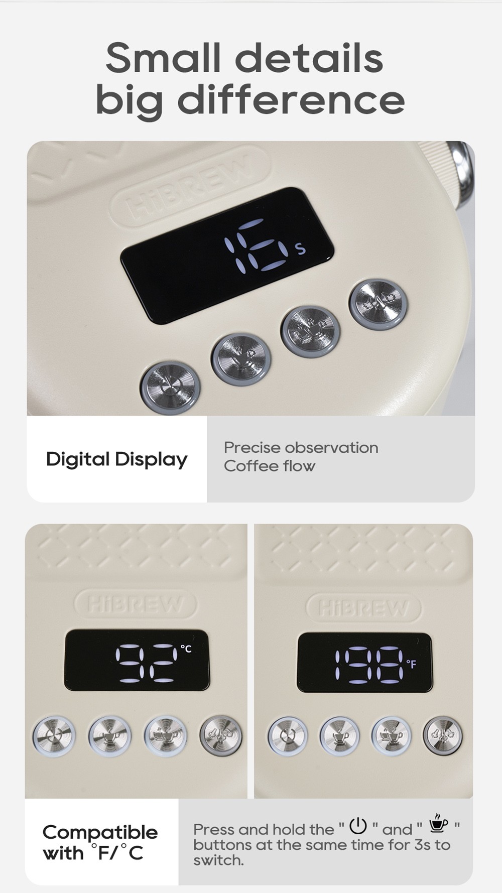 HiBREW H10B Semi-Automatic Espresso Coffee Machine 20Bar Professional with Adjustable Temperature & Cup Volume 51mm Aluminum Portafilter 1.3L Removable Water Tank Beige