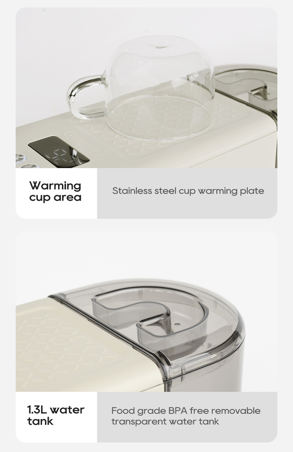 HiBREW H10B Semi-Automatic Espresso Coffee Machine 20Bar Professional with Adjustable Temperature & Cup Volume 51mm Aluminum Portafilter 1.3L Removable Water Tank Beige