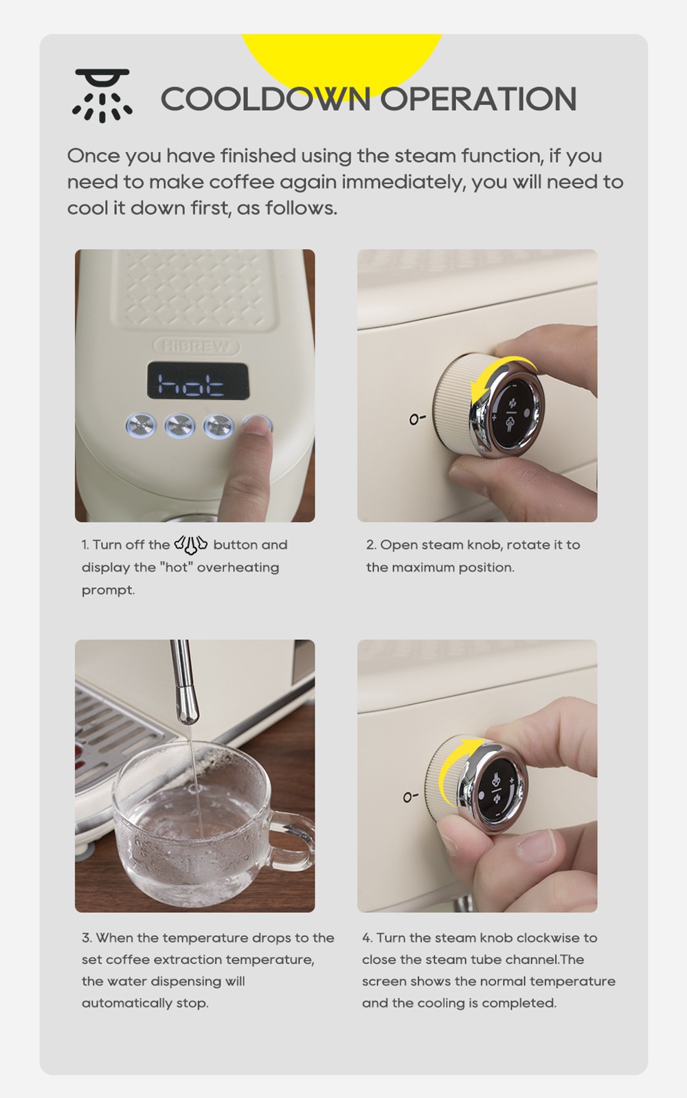 HiBREW H10B Semi-Automatic Espresso Coffee Machine 20Bar Professional with Adjustable Temperature & Cup Volume 51mm Aluminum Portafilter 1.3L Removable Water Tank Beige