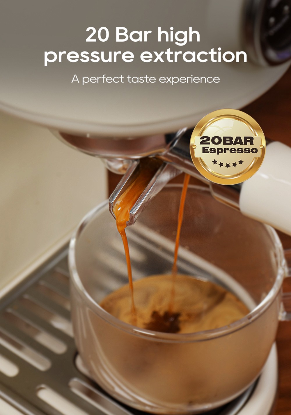 HiBREW H10B Semi-Automatic Espresso Coffee Machine 20Bar Professional with Adjustable Temperature & Cup Volume 51mm Aluminum Portafilter 1.3L Removable Water Tank Beige