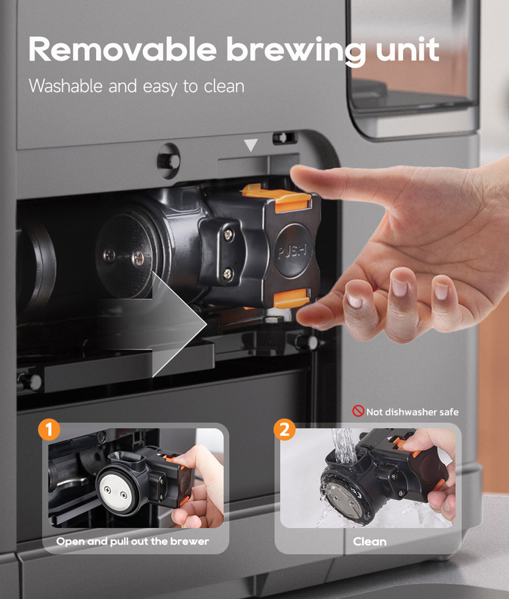 HiBREW H16 Machine à Espresso Automatique avec Moulin, Extraction 20Bar, Ecran Tactile 4.3inch, Réservoir à Lait amovible 1.5L