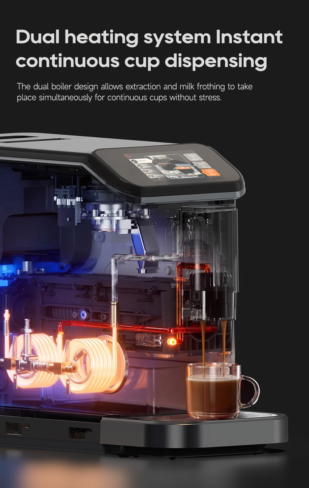 HiBREW H16 Machine à Espresso Automatique avec Moulin, Extraction 20Bar, Ecran Tactile 4.3inch, Réservoir à Lait amovible 1.5L