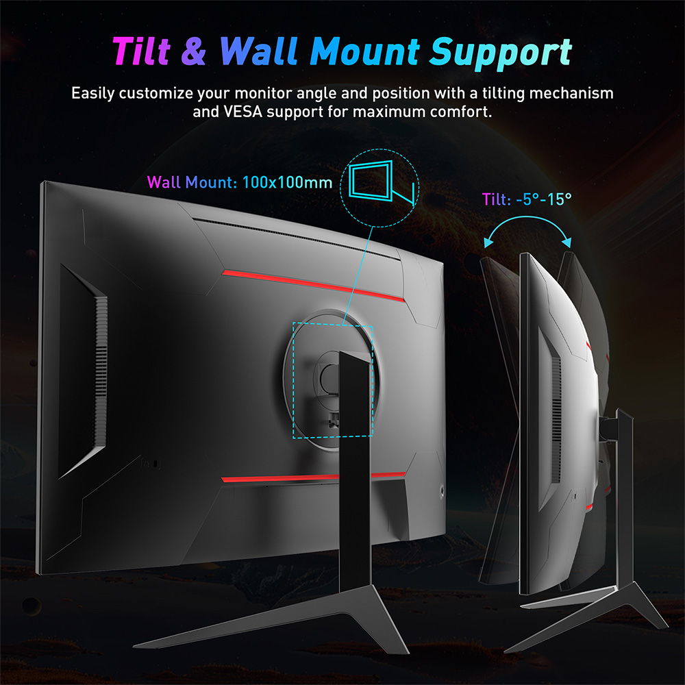 KTC H32S17F 32'' Curved Gaming Monitor, 1920*1080 HVA Panel, 240Hz Refresh Rate, 125% sRGB, 3500:1 Contrast Ratio, Adaptive Sync, HDR10, 3ms Response Time, 2*HDMI2.0 1*DP1.4 1*USB2.0 1*Audio, VESA Mount, Adjustable Tilt, Low Blue Light