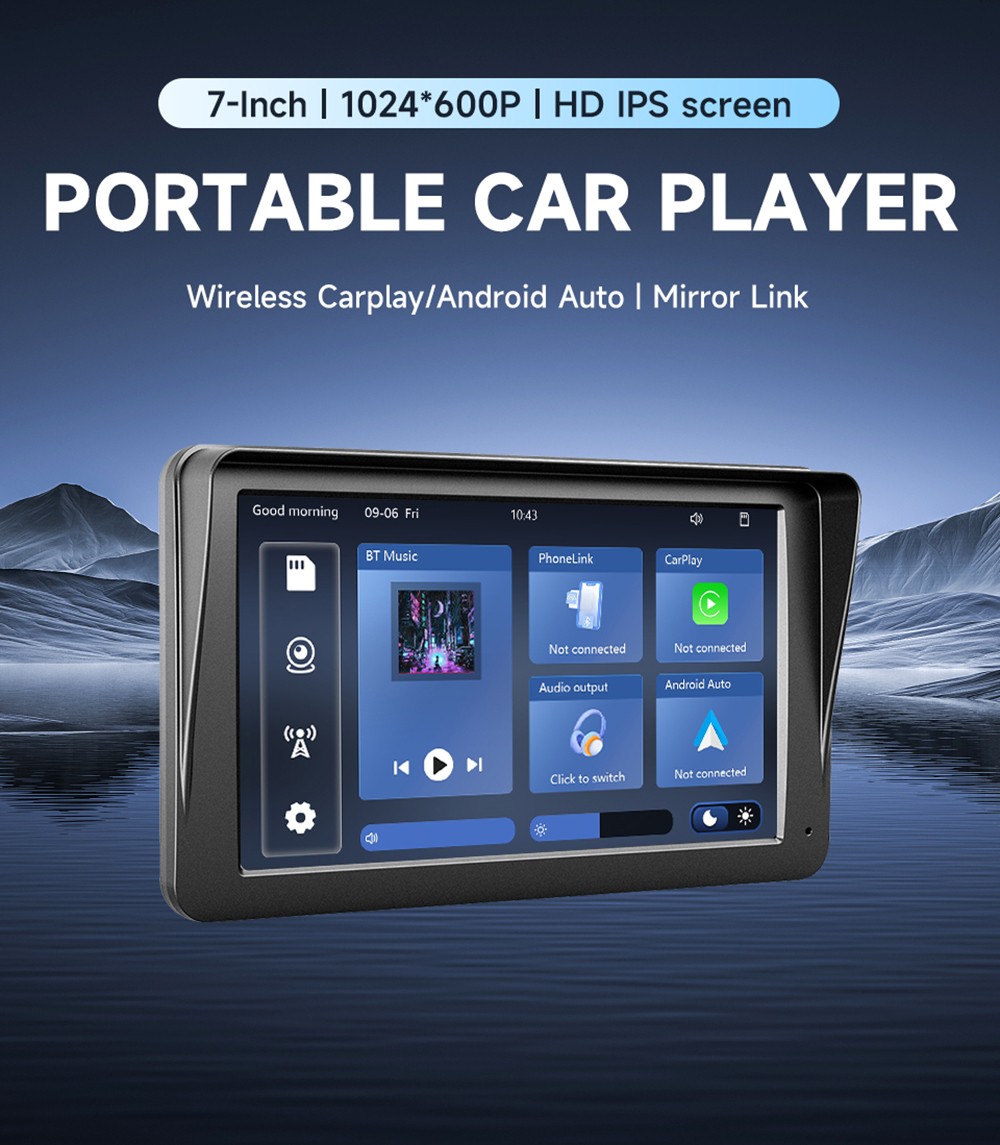 LF7133 7inch HD Screen Car Stereo, Compatible with Apple CarPlay and Android Auto, Backup Camera, Portable Car Radio MP5 Player with Mirror Link/ Bluetooth/ TF Card/ USB/ AV in FM Signal Transmission