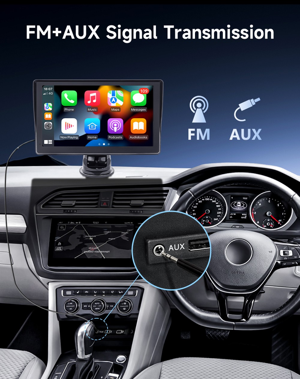 LF7133 7inch HD Screen Car Stereo, Compatible with Apple CarPlay and Android Auto, Backup Camera, Portable Car Radio MP5 Player with Mirror Link/ Bluetooth/ TF Card/ USB/ AV in FM Signal Transmission