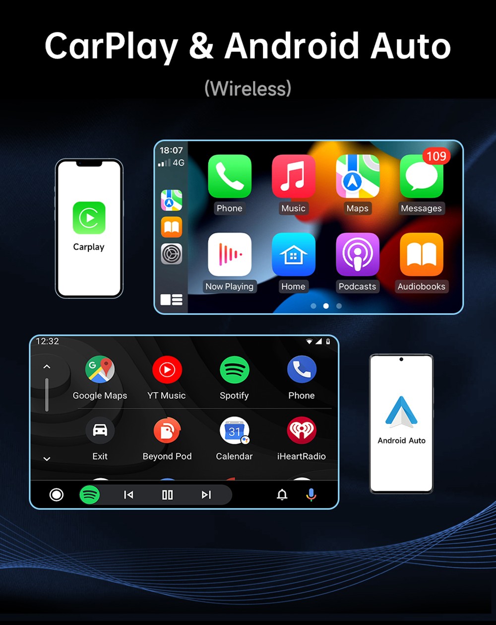 LF7133 7inch HD Screen Car Stereo, Compatible with Apple CarPlay and Android Auto, Backup Camera, Portable Car Radio MP5 Player with Mirror Link/ Bluetooth/ TF Card/ USB/ AV in FM Signal Transmission