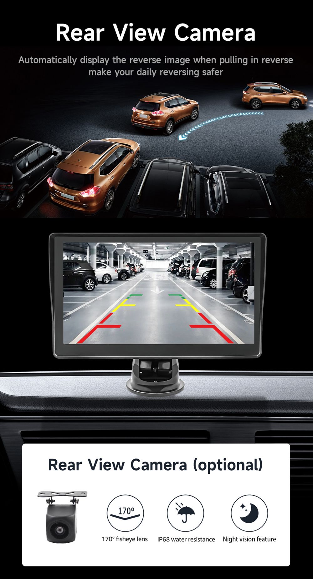 LF7133 7inch HD Screen Car Stereo, Compatible with Apple CarPlay and Android Auto, Backup Camera, Portable Car Radio MP5 Player with Mirror Link/ Bluetooth/ TF Card/ USB/ AV in FM Signal Transmission