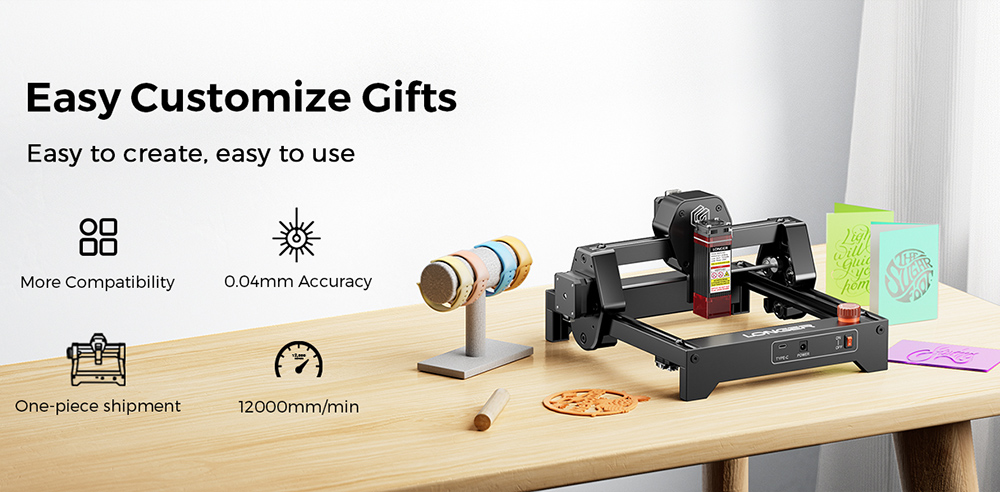 LONGER RAY5 Mini 2.5W Laser Engraver, 0.04mm Precision, 12,000mm/min Speed, for Wood/ Acrylic/ Leather/ Metal, 130*140mm