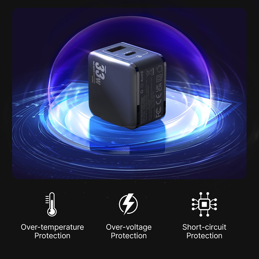 Adaptateur MINIX P1 Mini 33 W, chargeur universel à double port, 1 USB-A, 1 USB-C