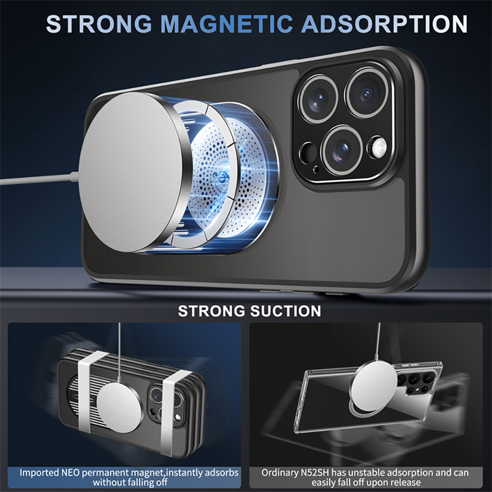 Magnetic Phone Case for iPhone 16 Pro Max, Shockproof, Bracket, Aromatherapy & Heat-Dissipating, Black