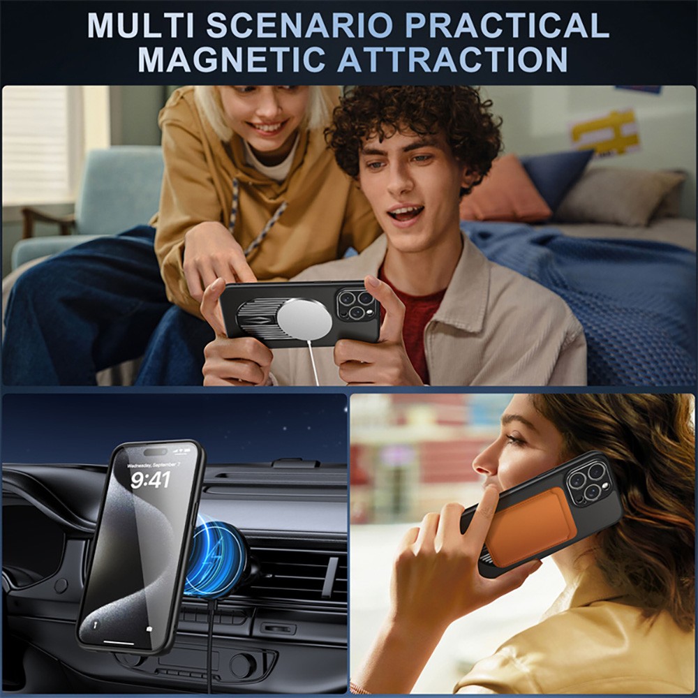 Magnetic Phone Case for iPhone 16 Pro Max, Shockproof, Bracket, Aromatherapy & Heat-Dissipating, Black