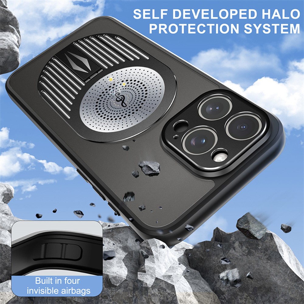 Magnetic Phone Case for iPhone 16 Pro Max, Shockproof, Bracket, Aromatherapy & Heat-Dissipating, Black