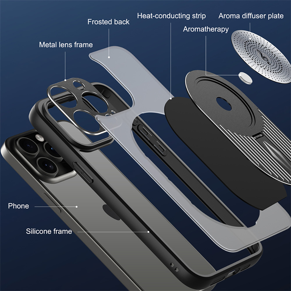 Magnetic Phone Case for iPhone 16 Pro Max, Shockproof, Bracket, Aromatherapy & Heat-Dissipating, Black