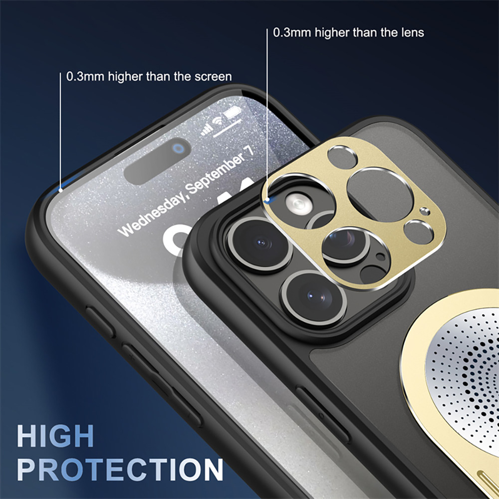 Magnetic Phone Case for iPhone 16 Pro Max, Shockproof, Bracket, Aromatherapy & Heat-Dissipating, Golden