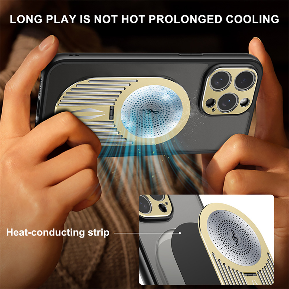 Magnetic Phone Case for iPhone 16 Pro Max, Shockproof, Bracket, Aromatherapy & Heat-Dissipating, Golden
