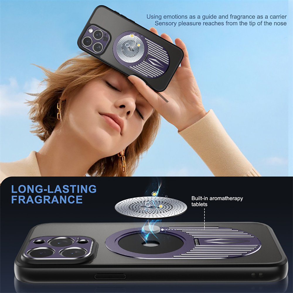 Magnetic Phone Case for iPhone 16 Pro Max, Shockproof, Bracket, Aromatherapy & Heat-Dissipating, Purple