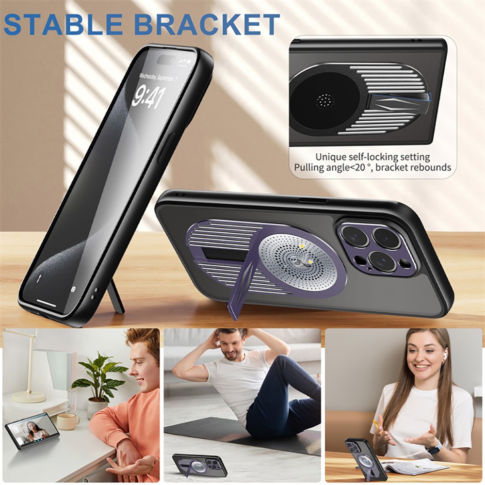 Magnetic Phone Case for iPhone 16 Pro Max, Shockproof, Bracket, Aromatherapy & Heat-Dissipating, Purple