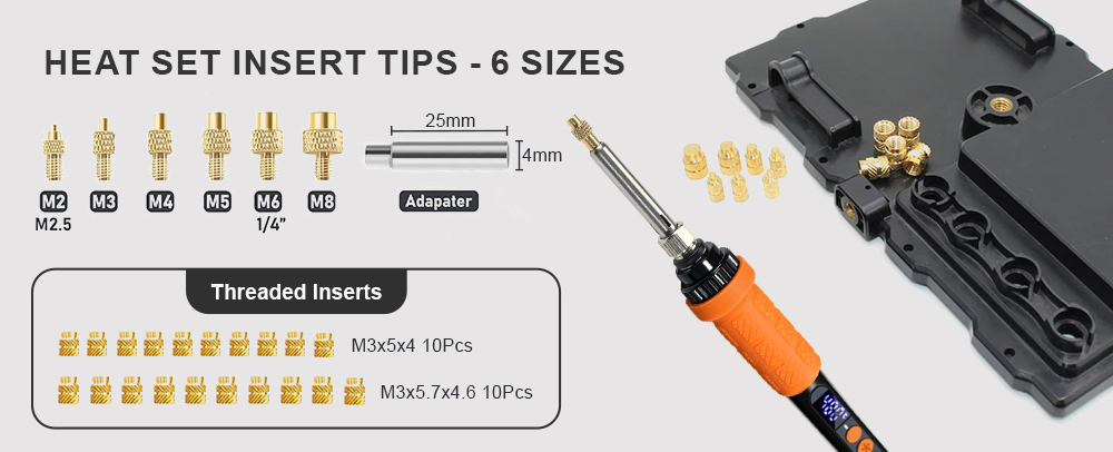 Mintion 90W Soldering Iron Kit for 3D Printing, with Extra Soldering Tips, Heat Set Insert Tips, and Threaded Inserts, Heat Insert Brass Nuts