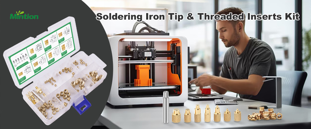 Mintion Heat Set Insert Tips and Threaded Inserts M2 M2.5 M3 M4 M5 M6 M8, with Soldering Iron Adapter, 3D Printer Accessories