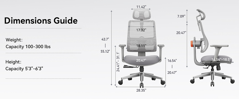 NEWTRAL MAGICH003 Ergonomischer Bürostuhl, automatisch mitlaufende Rückenlehne, adaptive Unterstützung des unteren Rückens, verstellbare Kopfstütze, grau