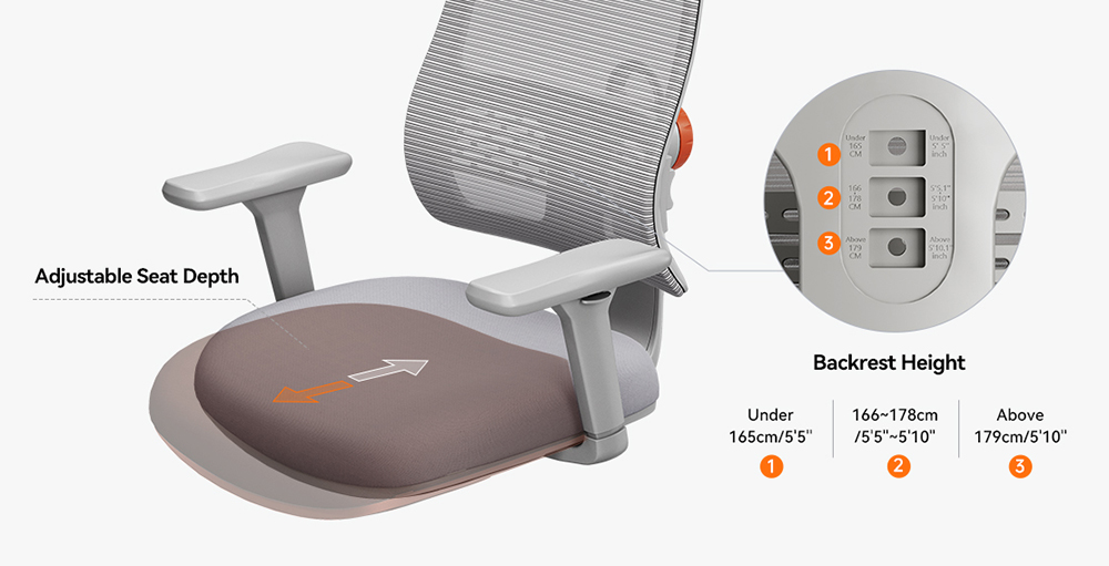 NEWTRAL MAGICH003 Ergonomischer Bürostuhl, automatisch mitlaufende Rückenlehne, adaptive Unterstützung des unteren Rückens, verstellbare Kopfstütze, grau