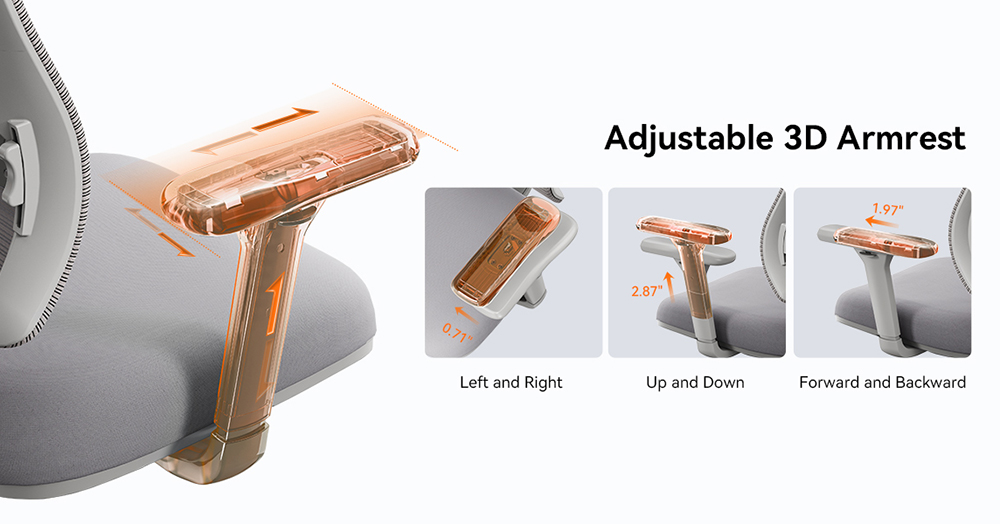 NEWTRAL MAGICH003 Ergonomischer Bürostuhl, automatisch mitlaufende Rückenlehne, adaptive Unterstützung des unteren Rückens, verstellbare Kopfstütze, grau
