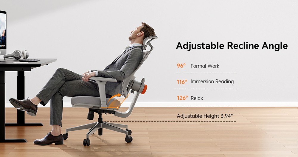 NEWTRAL MAGICH003 Ergonomischer Bürostuhl, automatisch mitlaufende Rückenlehne, adaptive Unterstützung des unteren Rückens, verstellbare Kopfstütze, grau