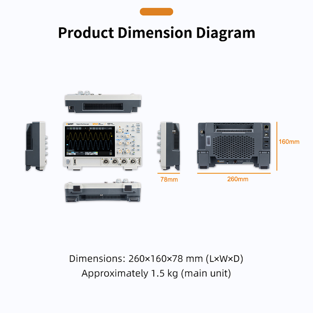 OWON ADS802A Digital Oscilloscope, 7-inch Touch Screen, 12Bit High Precision, Dual Channel, 70MHz Bandwidth, 1.25 GSa/s Sample Rate, 700,000 wfms/s Waveform, 50M Record, 500µV Resolution - AU Plug