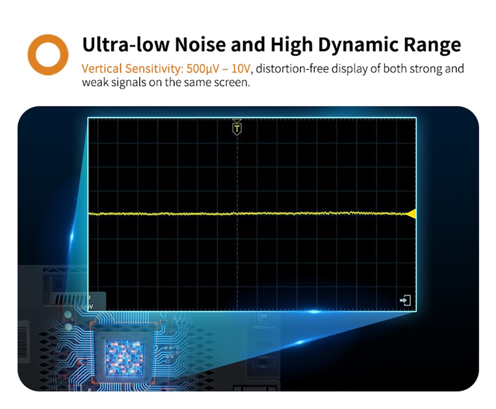OWON ADS802A Digital Oscilloscope, 7-inch Touch Screen, 12Bit High Precision, Dual Channel, 70MHz Bandwidth, 1.25 GSa/s Sample Rate, 700,000 wfms/s Waveform, 50M Record, 500µV Resolution - AU Plug