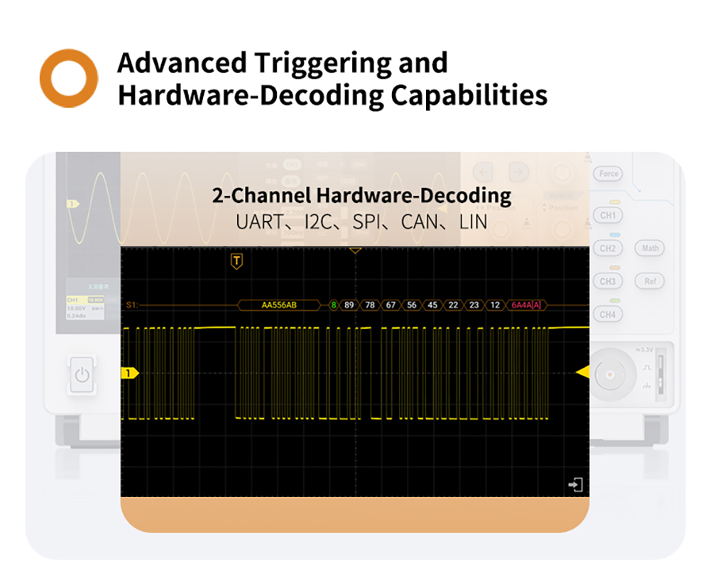 OWON ADS802A Digital Oscilloscope, 7-inch Touch Screen, 12Bit High Precision, Dual Channel, 70MHz Bandwidth, 1.25 GSa/s Sample Rate, 700,000 wfms/s Waveform, 50M Record, 500µV Resolution - AU Plug