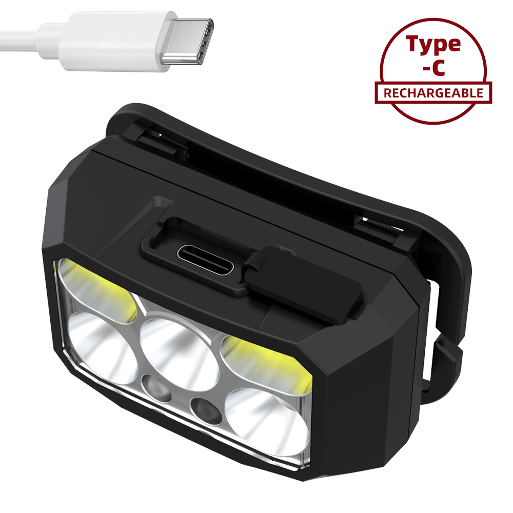 TD230 Motion Sensor Type-C Rechargeable Headlamp for Night Running / Camping / Hiking, 6 Key Modes & 6 Motion Sensor Modes - 2pcs