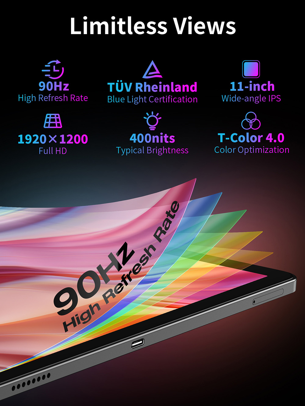 Teclast T50 Plus Android 14 Tablet, 11 Zoll 1920 x 1200 IPS-Bildschirm, 90 Hz Bildwiederholfrequenz, Unisoc T620 8 Core Max 2,2 GHz, 6 GB + 10 GB Erweiterungs-RAM 256 GB ROM, 2,4/5 GHz WiFi Bluetooth 5.0, 8000 mAh Akku, 13 MP + 8 MP + 0,3 MP Kamera, GPS/Galileo/GLONASS/BDS