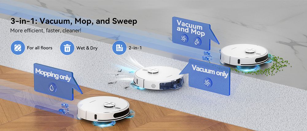 Tesvor S8 Max Robot Vacuum Cleaner, 3-in-1 Vacuum/Sweep/Mop, 8000Pa Super Suction, Up to 180min Runtime, Self-emptying, 2.5L Large Dust Bag, Remote/APP Control, LiDAR Navigation