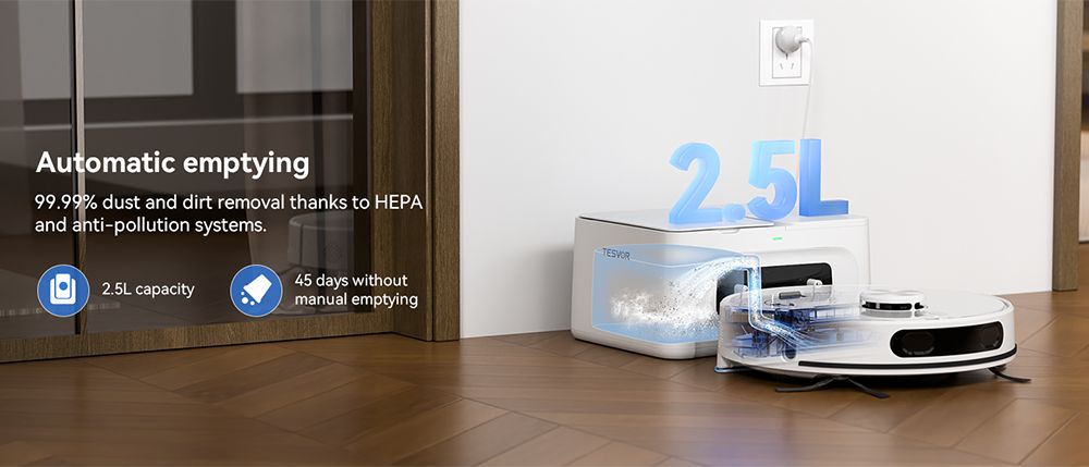 Tesvor S8 Max Robot Vacuum Cleaner, 3-in-1 Vacuum/Sweep/Mop, 8000Pa Super Suction, Up to 180min Runtime, Self-emptying, 2.5L Large Dust Bag, Remote/APP Control, LiDAR Navigation
