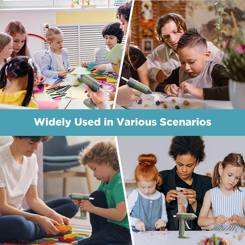 Tilswall W106 Cordless Hot Glue Gun, 4V 30s Fast Preheat, 2000mAh Type-C Rechargeable, Anti-Drip Nozzle, 20pcs Glue Sticks, Olive Green